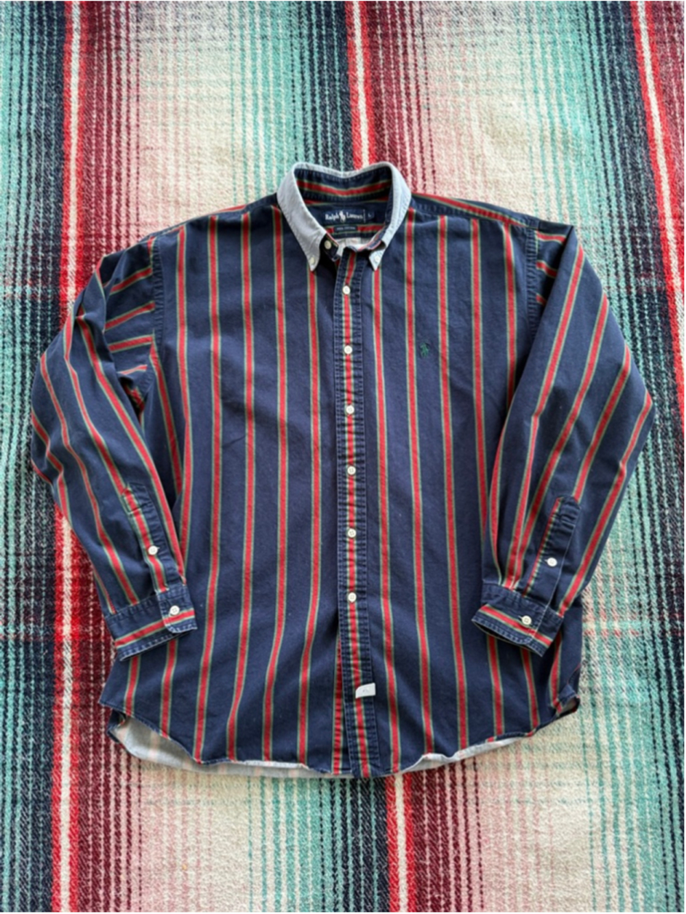 Vintage Ralph Lauren Navy/Red/Green Poplin Button Down Shirt L